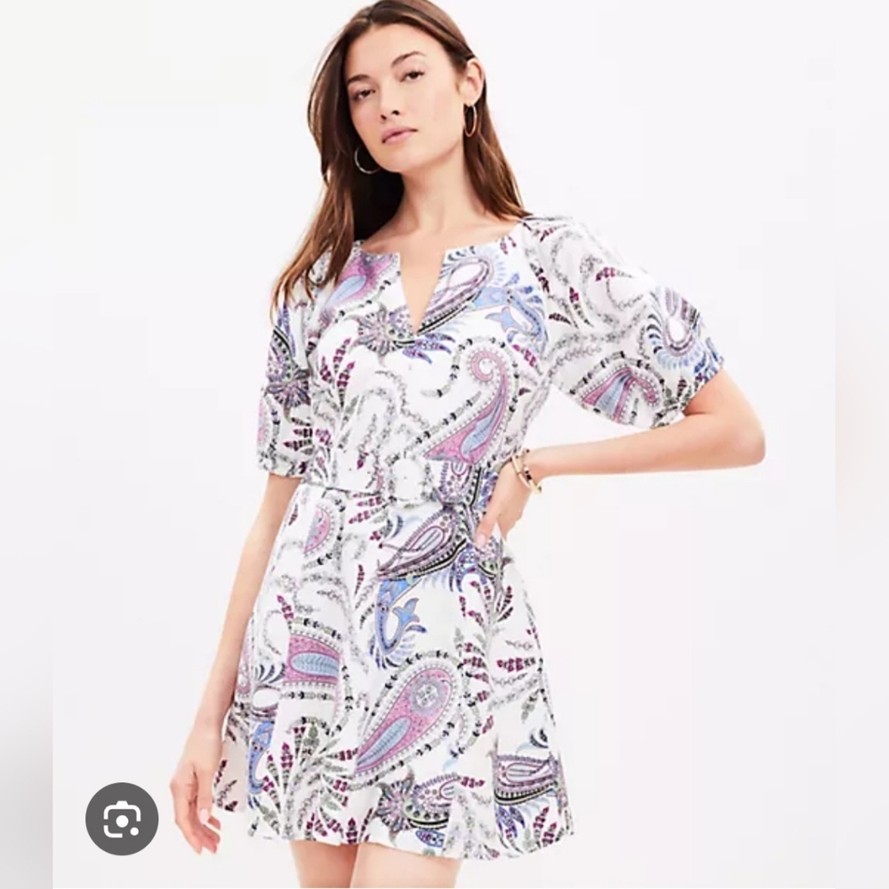 LOFT Paisley Print Mini Dress - Purple, Blue, Pink - Picture 9 of 9